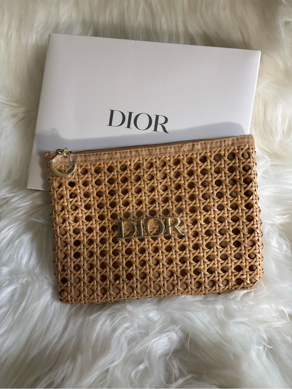 Dior Beauty 2026 Rattan Style Pouch with Gold Accent